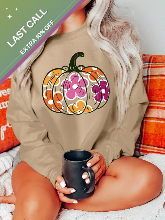 Badged - Floral Pumpkin Graphic Sweatshirt (Fall Crewneck Pullover)