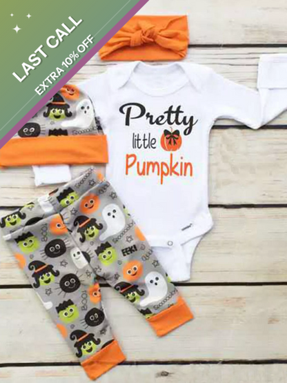 Badged - Mini Jetsetter “Pretty Little Pumpkin” 3-Piece Set (Bodysuit + Pants + Hat/Headband)