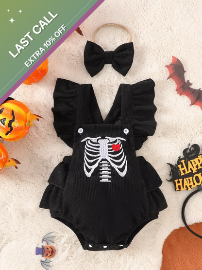 Badged - Mini Jetsetter Skeleton Heart Romper Set (Corduroy + Headband Bow)