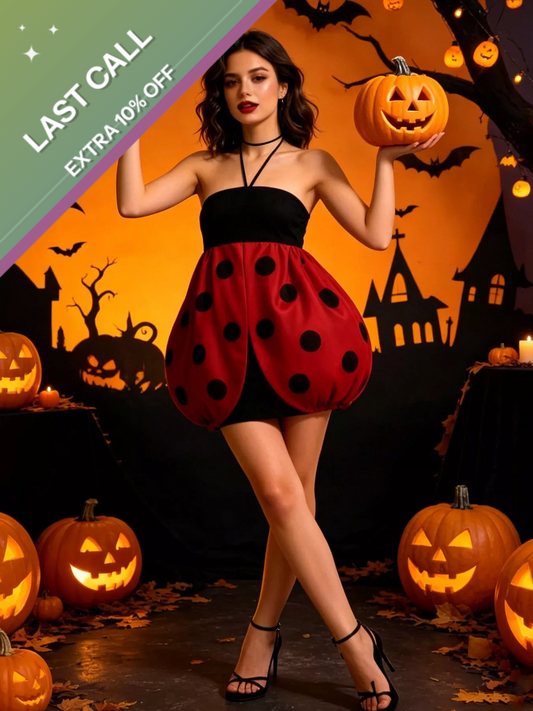 Badged - Polka Dot Bubble Hem Halter Mini Dress (Halloween Party Look)