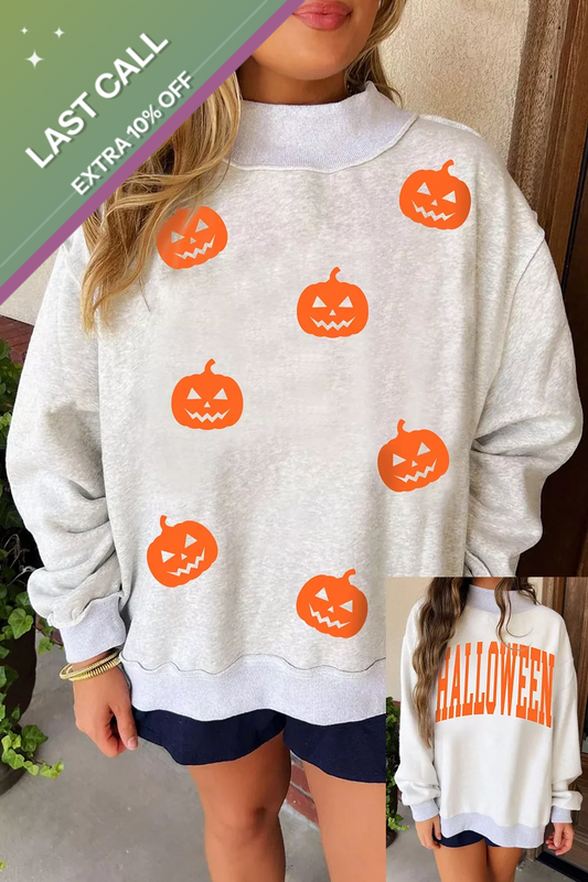 Badged - Jack-O’-Lantern Print Sweatshirt (Oversized Halloween Pullover)