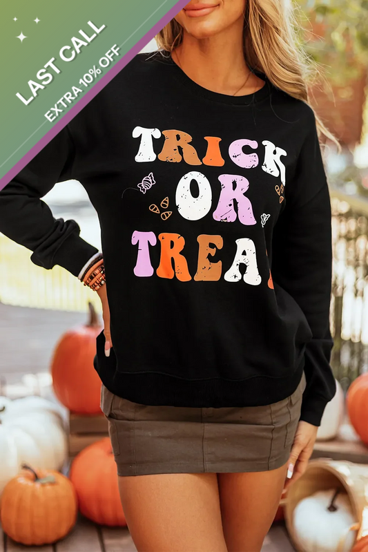 Badged - Trick or Treat Graphic Sweatshirt (Black Halloween Pullover)