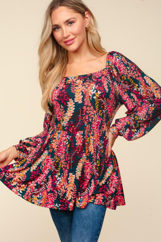 Floral Long-Sleeve Babydoll Blouse