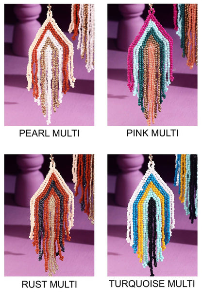 Beaded Fringe Drop Earrings (Boho Statement Dangles)