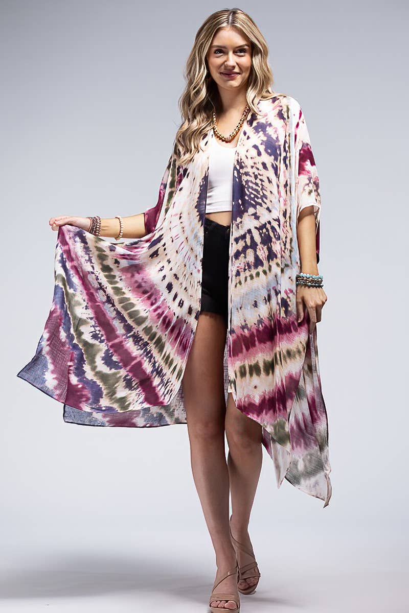 Tie-Dye Boho Kimono Duster (Lightweight Open-Front Cover-Up)