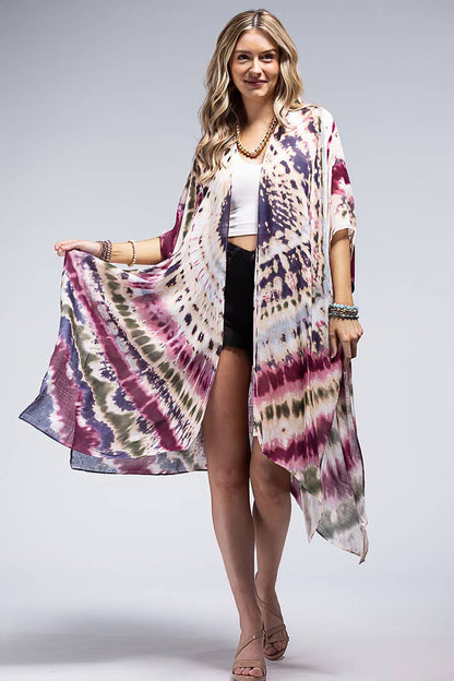 Tie-Dye Boho Kimono Duster (Lightweight Open-Front Cover-Up)