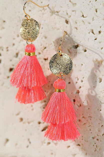 Tiered Tassel Drop Earrings (Gold Disc | 2 Colors)