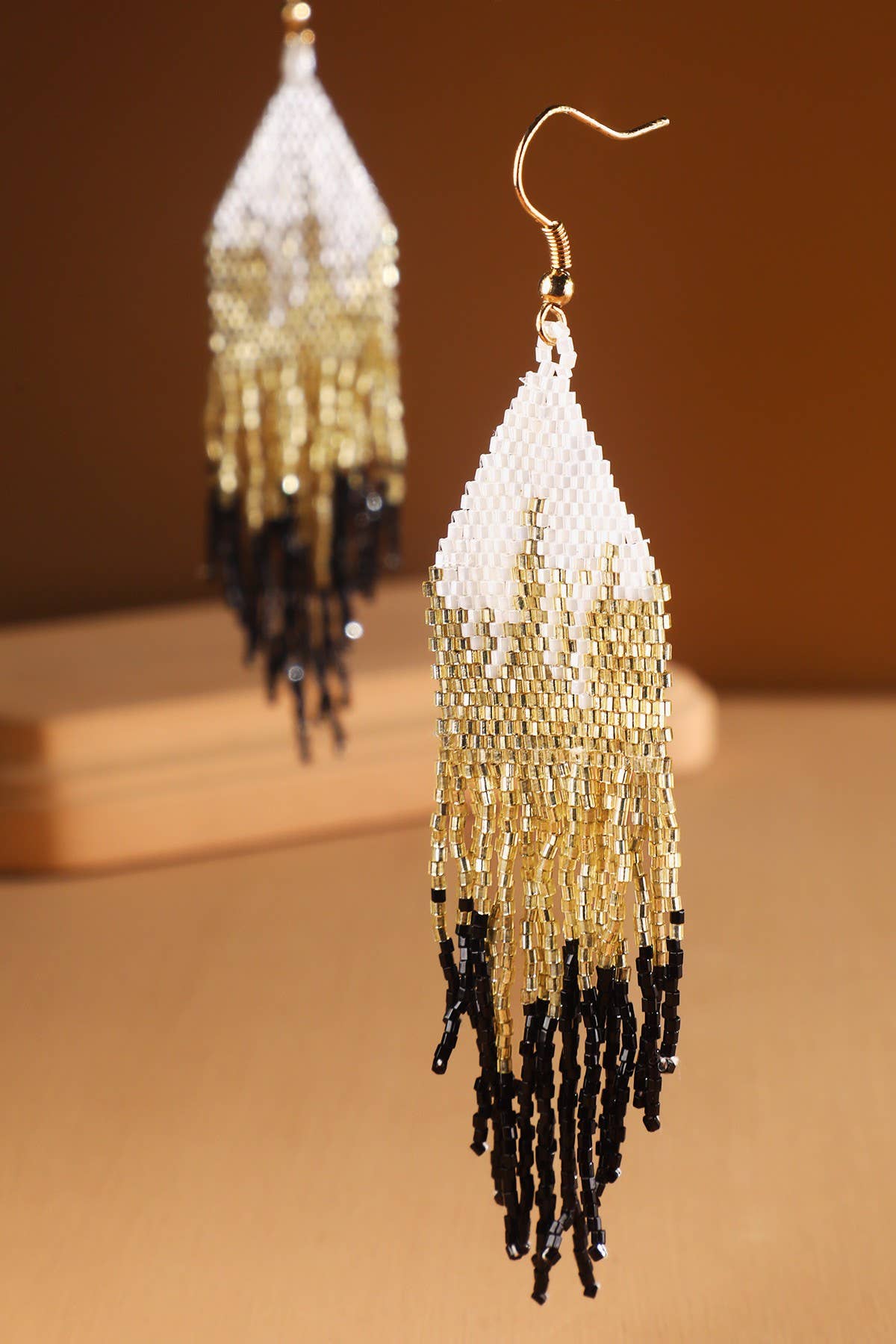 Ombre Beaded Fringe Earrings (Long Statement Dangles)
