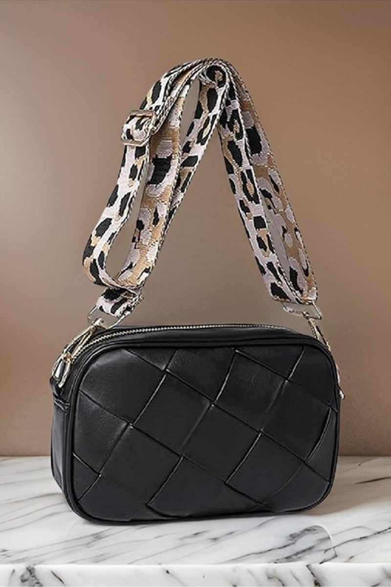 Stylish Quilted Crossbody Bag with Leopard Strap