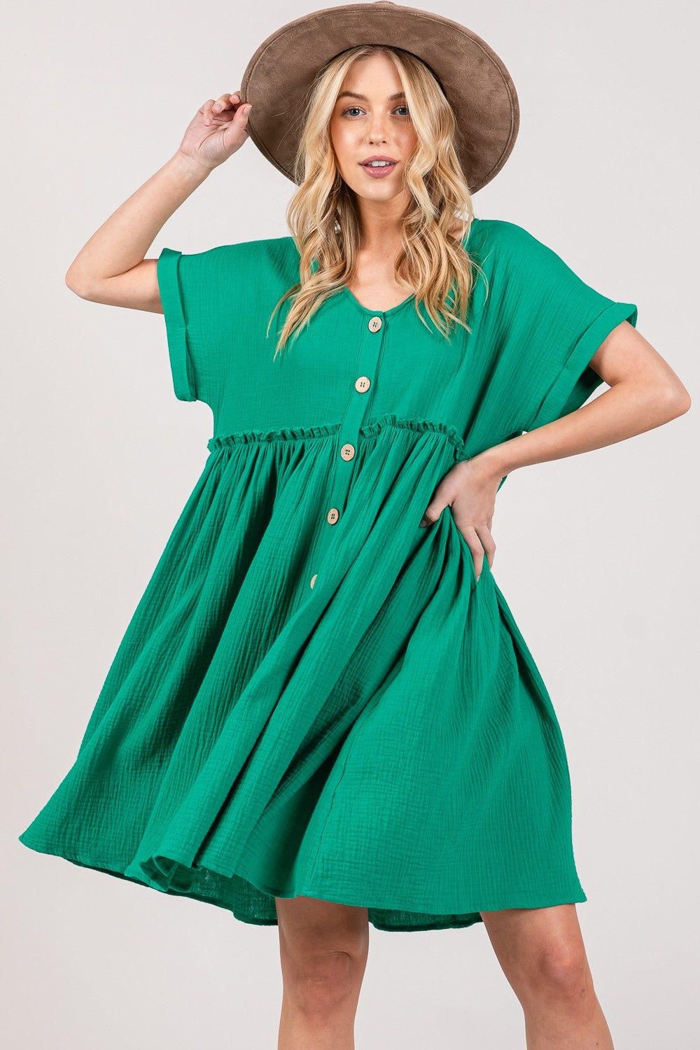 Breezy Button-Front Green Dress | Effortless Boho Chic