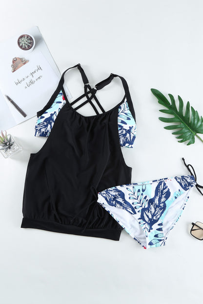 Floral Print Tankini with Blouson Top