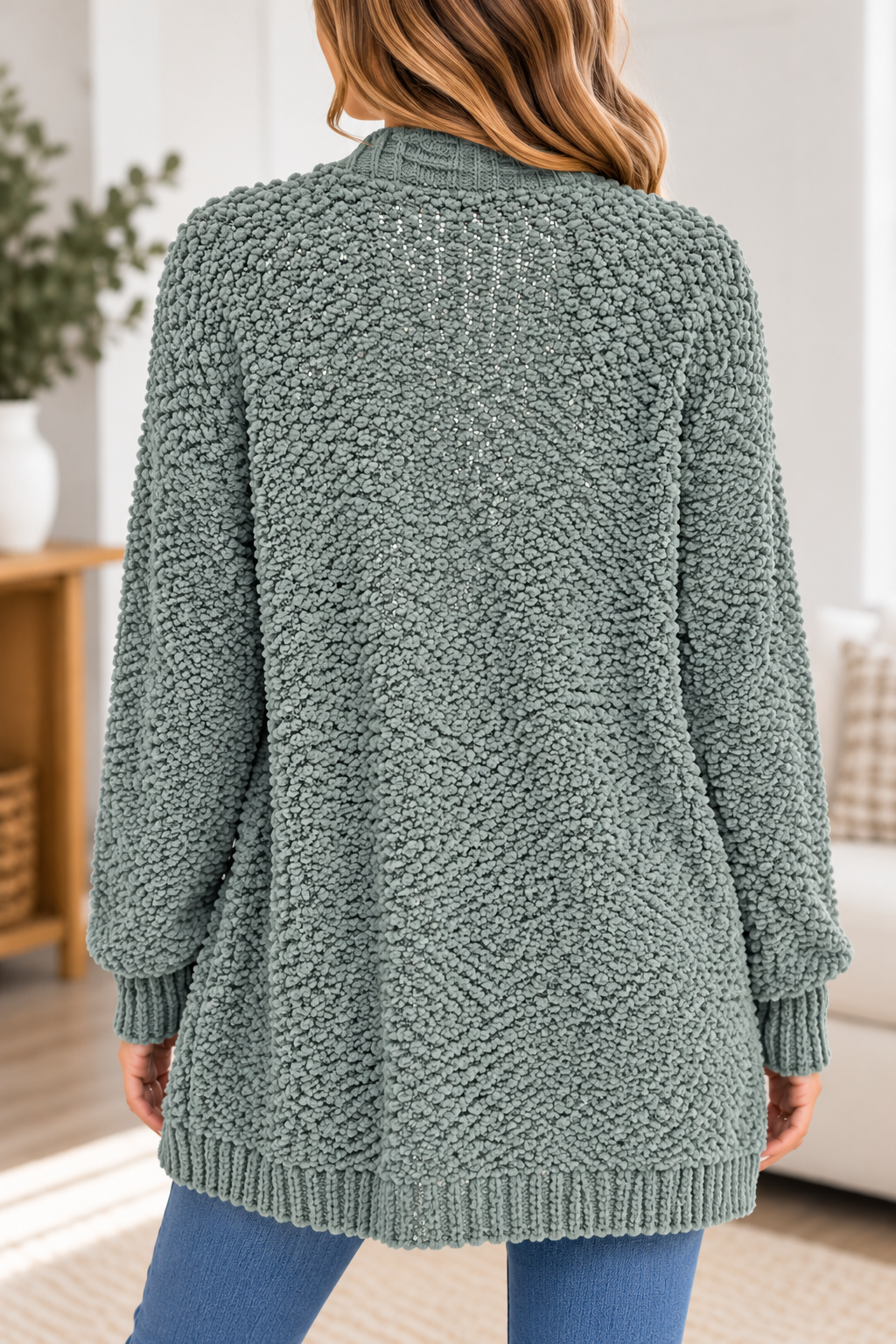 Umgee Sage Green Textured Open-Front Cardigan – XL (Oversized Fit)