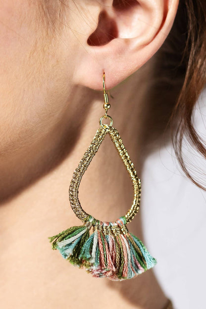 Teardrop Tassel Drop Earrings (Gold Wrapped Hoop | 3 Colors)