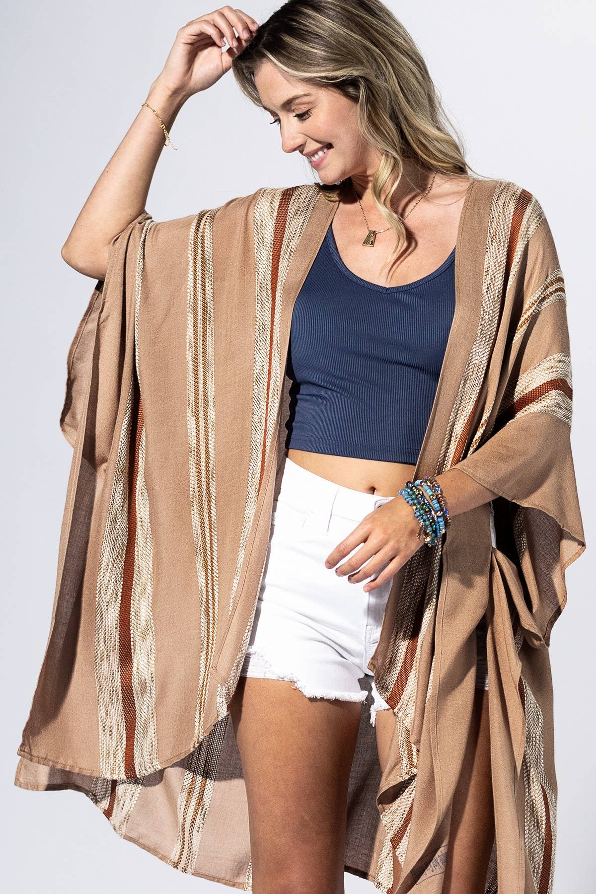 Desert Stripe Kimono Cardigan (Lightweight Boho Duster)