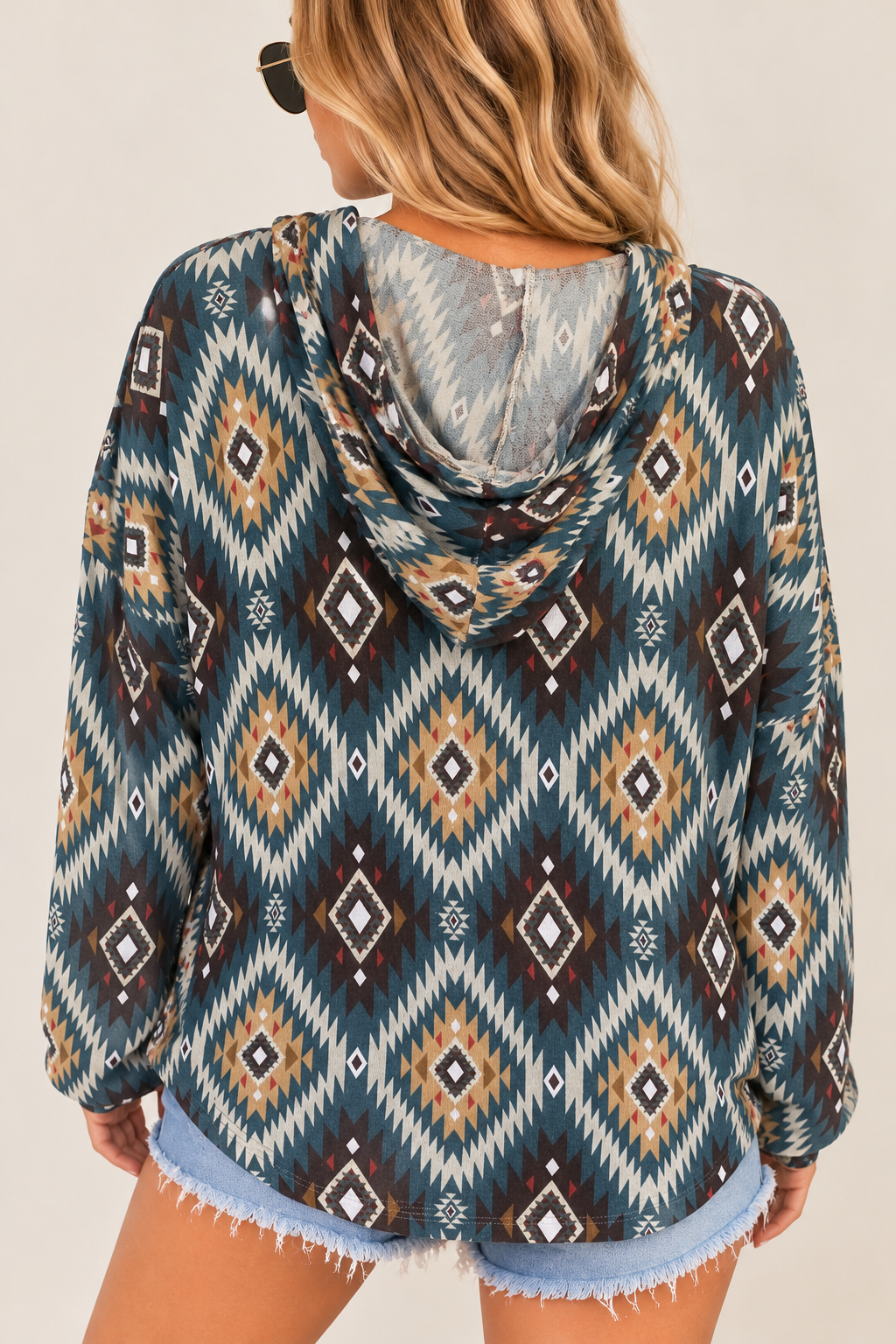 Lovely Melody Teal Aztec Print Hoodie – Size S