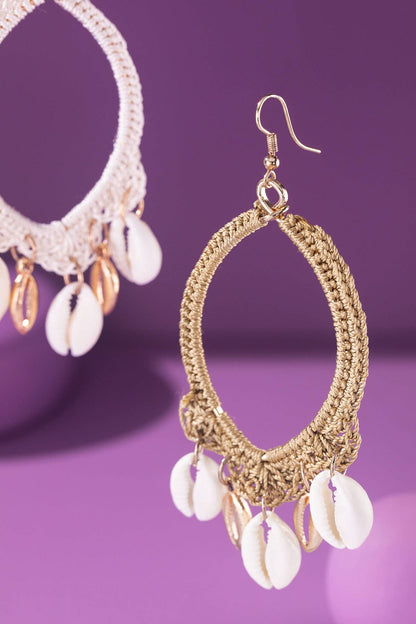 Cowrie Shell Teardrop Earrings (Boho Woven Dangles)