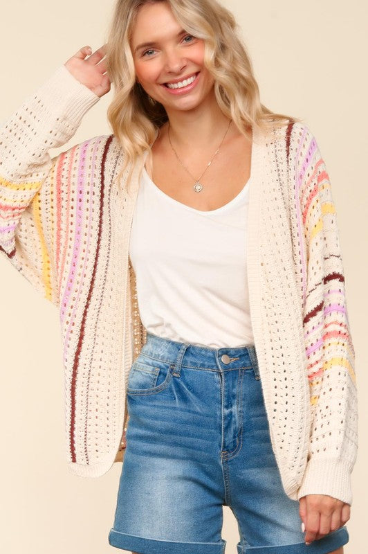 Cozy Multi-Color Striped Knit Cardigan