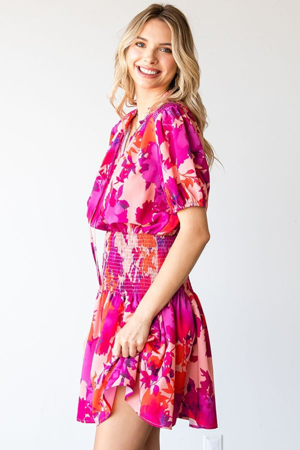 Bold Floral Smocked Mini Dress