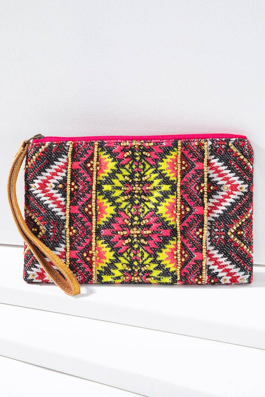 Beaded Tribal Wristlet Clutch (Colorful Zip Pouch)