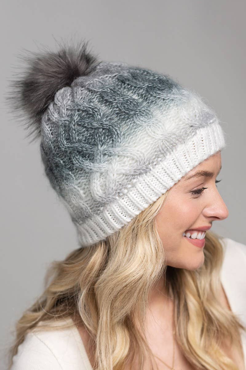 Ombre Cable Knit Pom Beanie (Cozy Winter Hat)