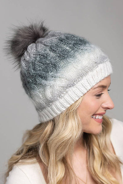Ombre Cable Knit Pom Beanie (Cozy Winter Hat)