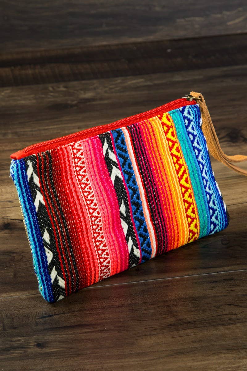 Serape Stripe Wristlet Clutch (Beaded Zip Pouch)