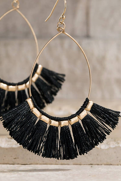 Tassel Hoop Drop Earrings (Boho Fringe Statement)