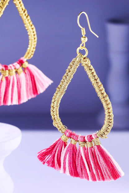 Teardrop Tassel Drop Earrings (Gold Wrapped Hoop | 3 Colors)