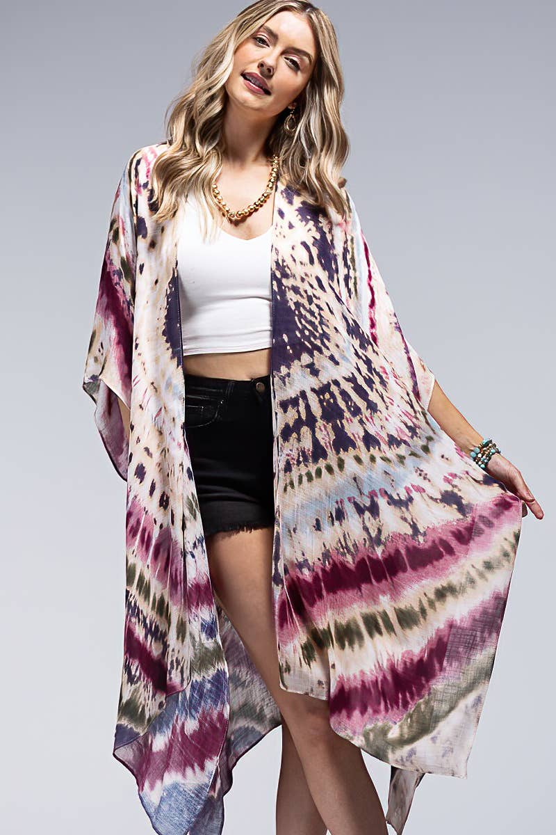 Tie-Dye Boho Kimono Duster (Lightweight Open-Front Cover-Up)