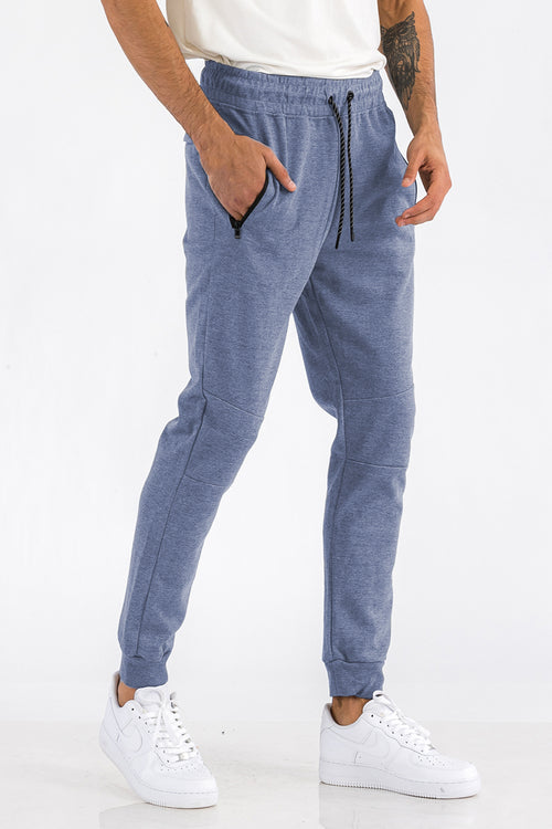 Men's Blue Athletic Jogger Pants with Zipper Pockets