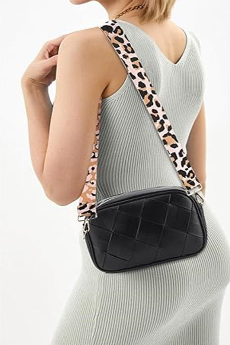 Stylish Quilted Crossbody Bag with Leopard Strap