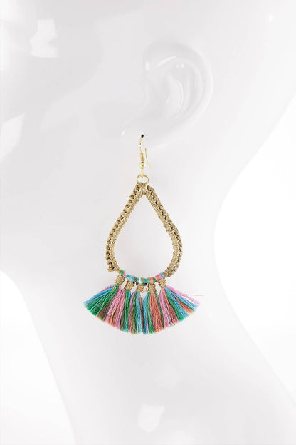 Teardrop Tassel Drop Earrings (Gold Wrapped Hoop | 3 Colors)