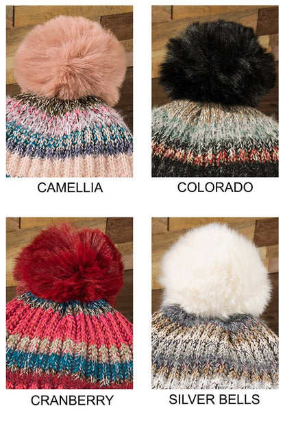 Striped Pom Beanie (Cozy Knit Winter Hat)