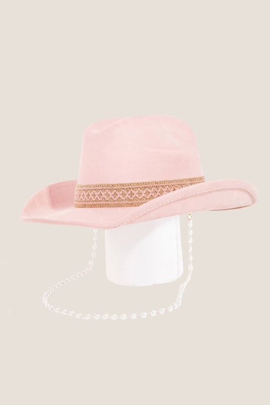 Chic Cowboy Hat with Pearl Accent – Available in Pink, White, and Black