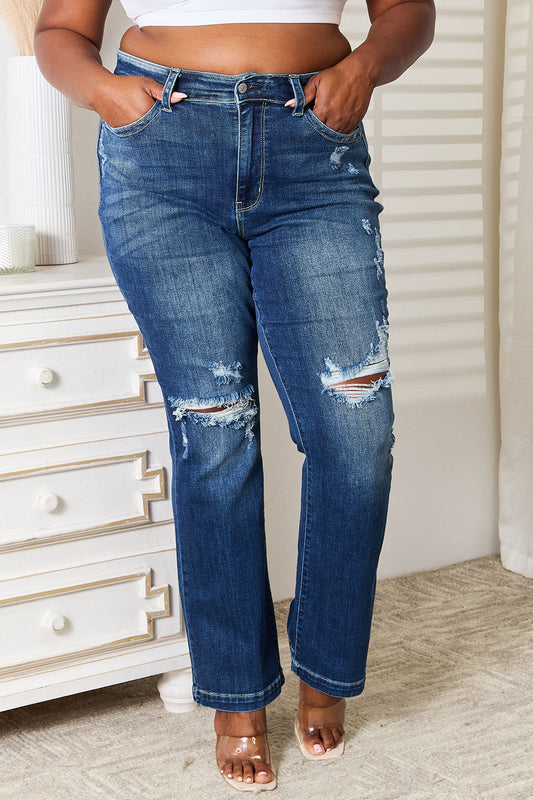 Plus-Size Distressed Straight-Leg Jeans