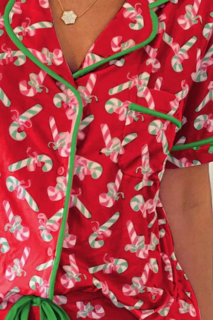 Candy Cane Print Ruffle Pajama Set