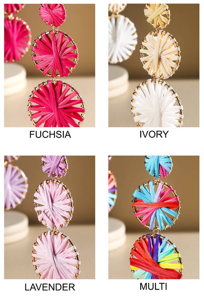 Rainbow Woven Disc Drop Earrings (Triple Statement Dangles)