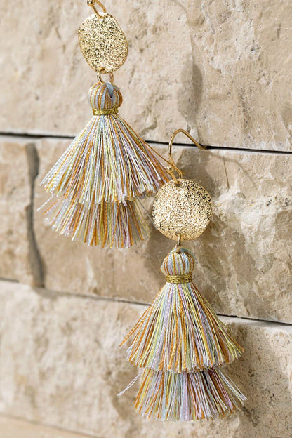 Tiered Tassel Drop Earrings (Gold Disc | 2 Colors)