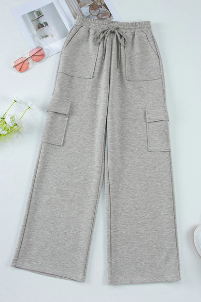 Wide-Leg Cargo Sweatpants with Drawstring