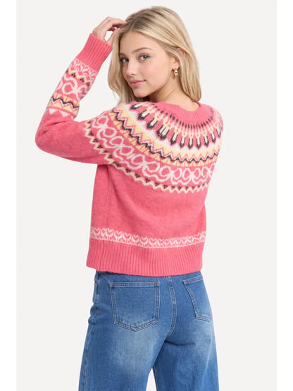 Camellia Pink Fair Isle Knit Cardigan | Saturday Luxe Lunch