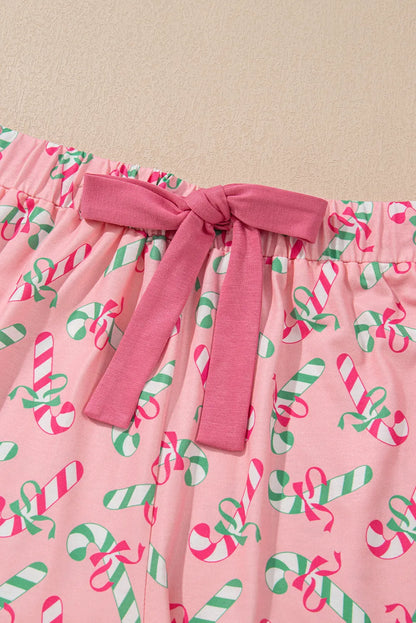 Candy Cane Print Ruffle Pajama Set