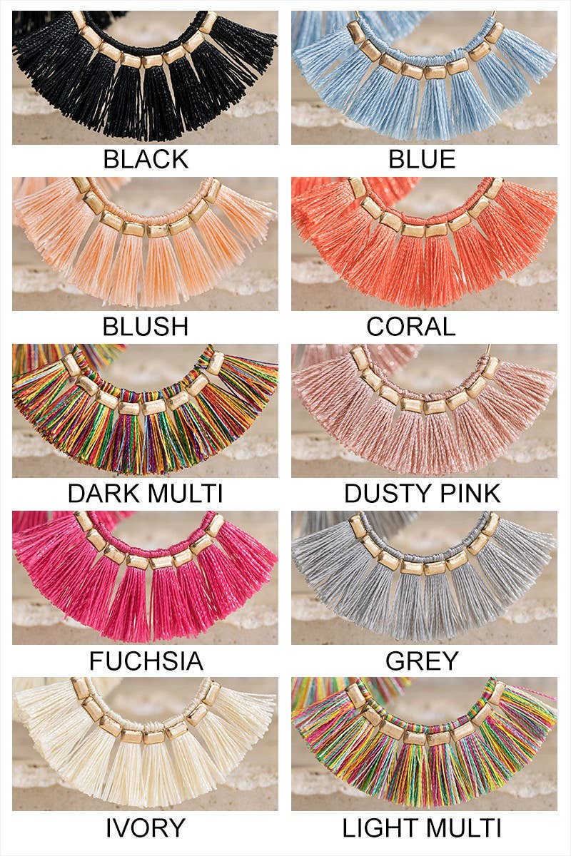 Tassel Hoop Drop Earrings (Boho Fringe Statement)