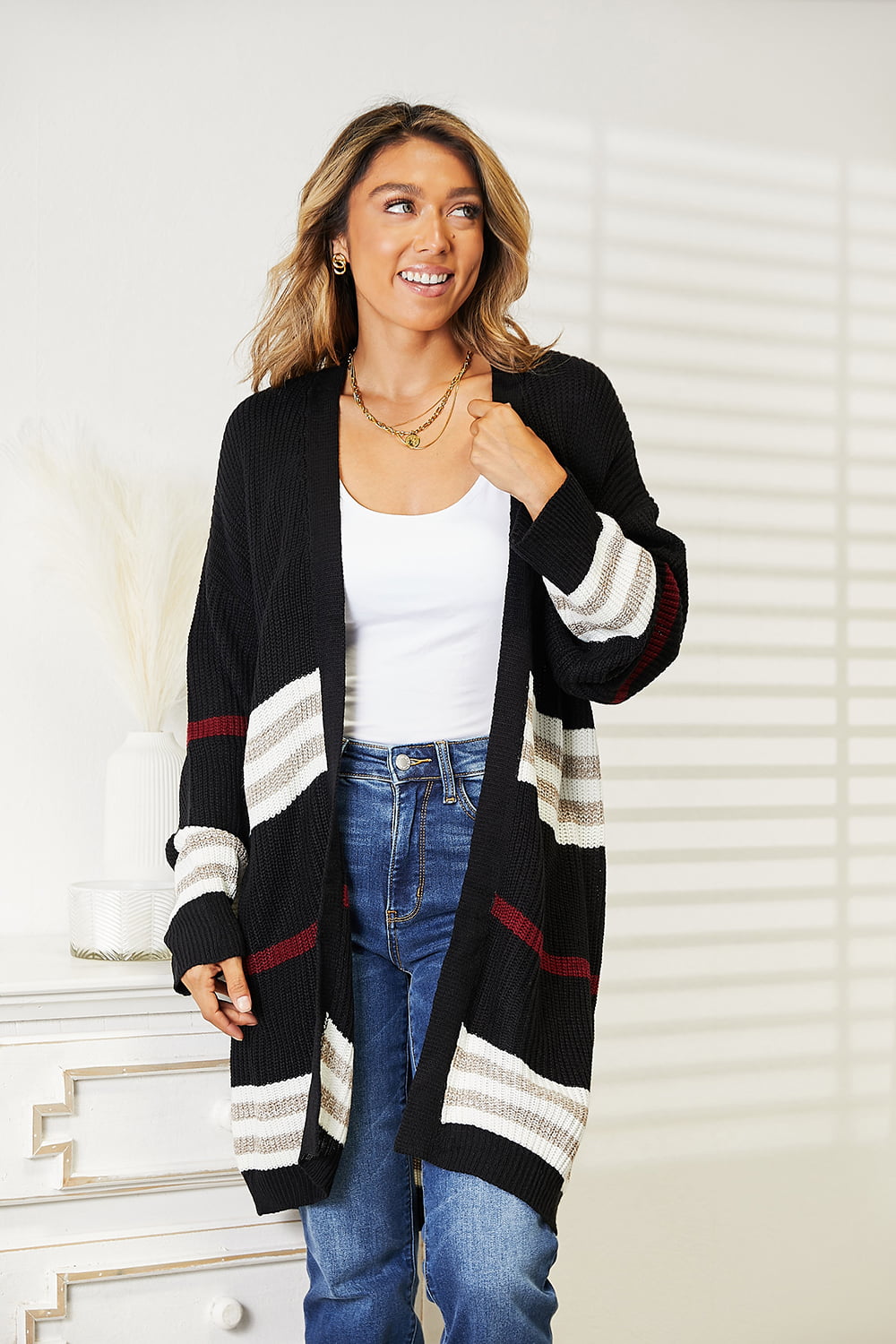 Chic & Cozy: The Ultimate Striped Knit Cardigan