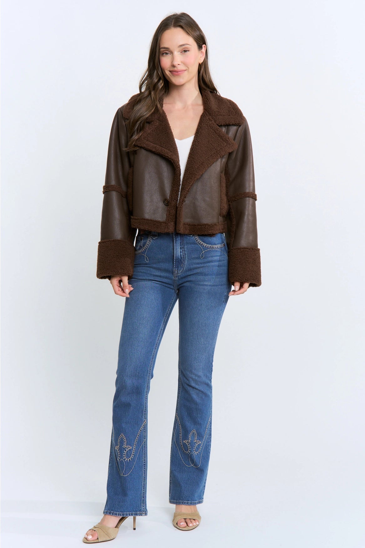 Camellia Luxe Faux Leather & Sherpa Jacket | Chocolate Brown