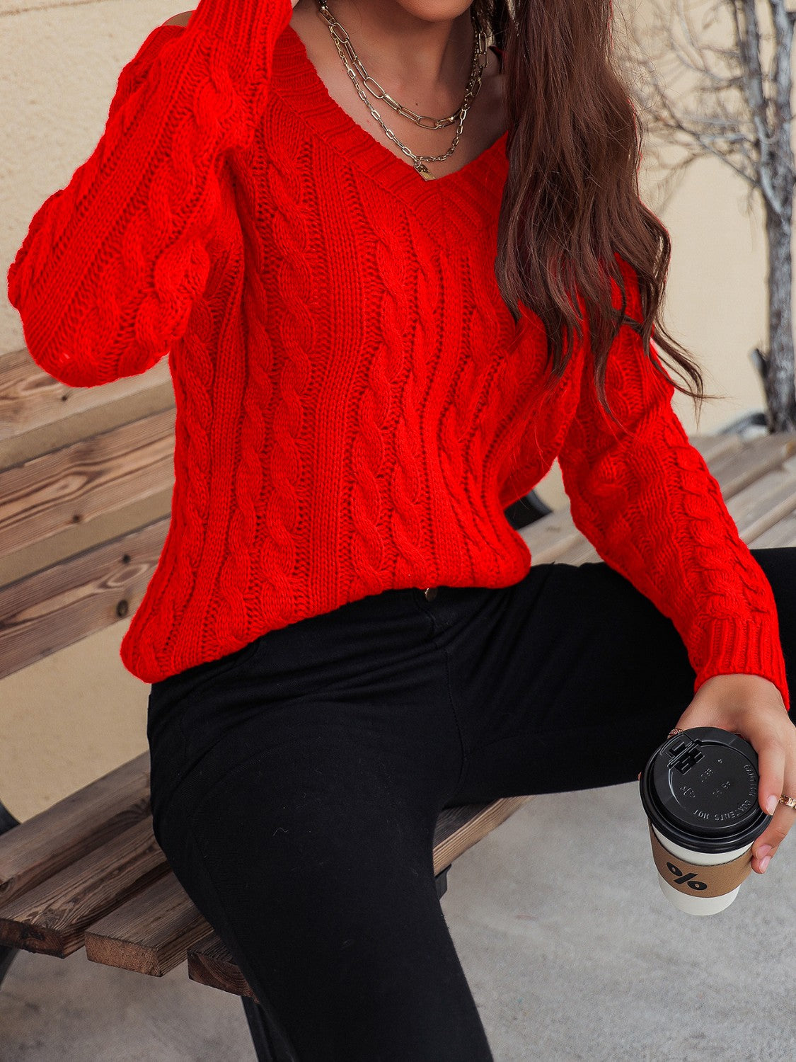 Cozy Red Cable-Knit Sweater