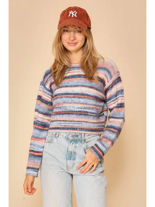 Multicolor Stripe Fuzzy Sweater (Cozy Knit Pullover)