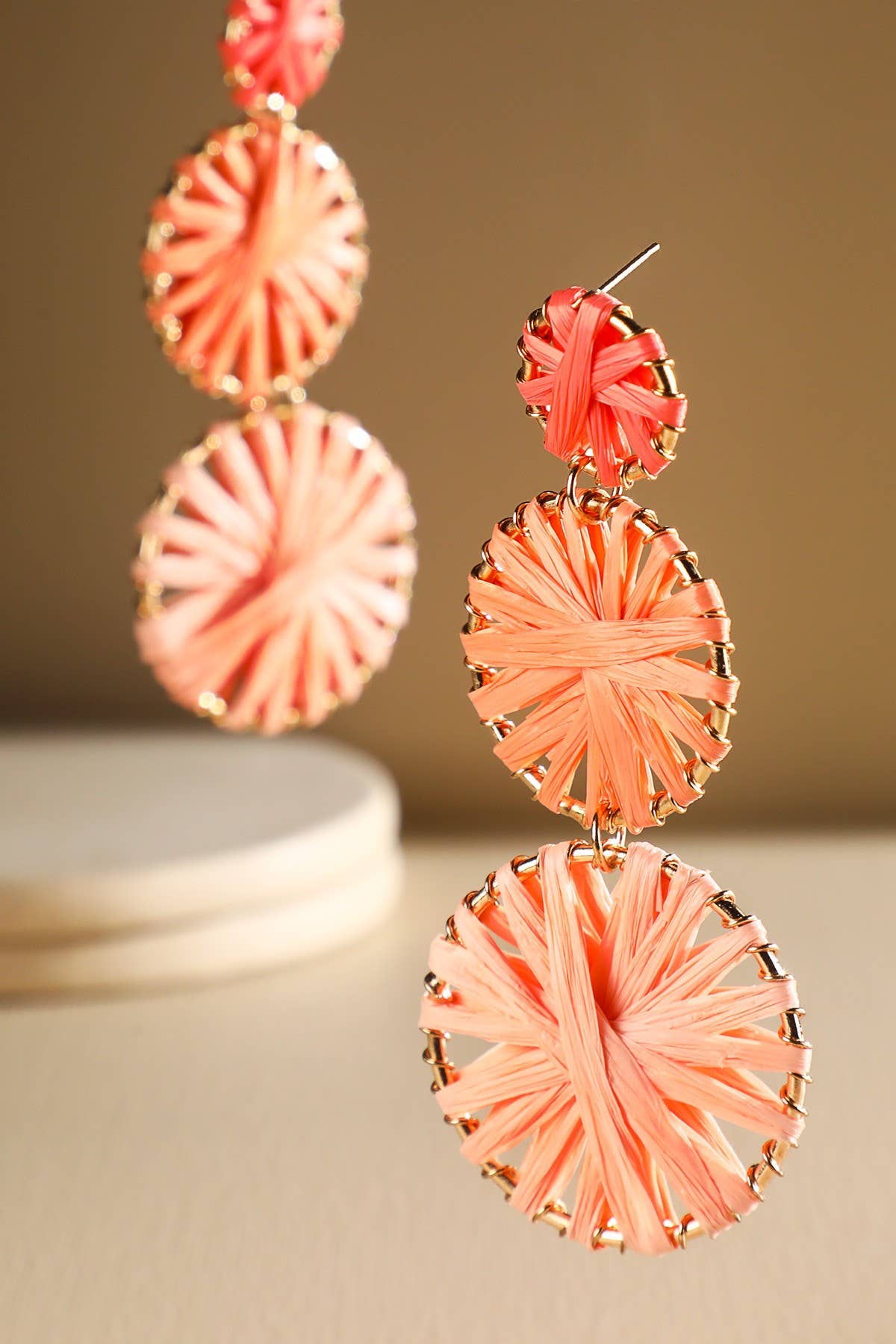 Rainbow Woven Disc Drop Earrings (Triple Statement Dangles)