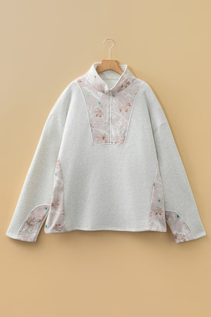 Plus Size Floral Mesh Quarter-Zip Pullover – Lightweight Casual Sweatshirt