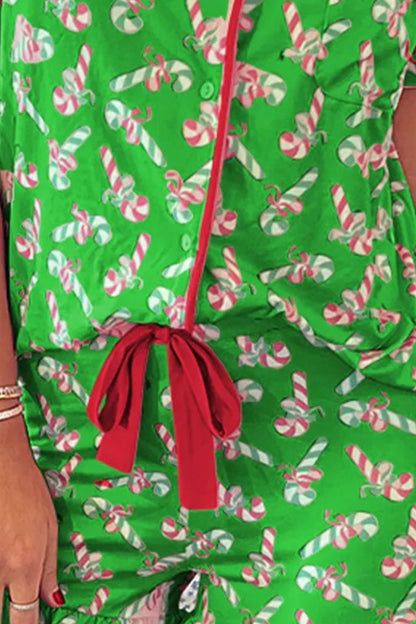 Candy Cane Print Ruffle Pajama Set