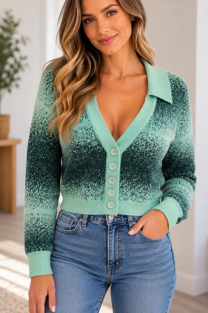 Alter'd State Mint & Teal Ombre Button-Front Cardigan – Size L